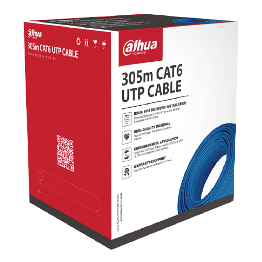 Cable UTP Dahua Categoría 6 Color azul Unifilar Caja 305 metros 100% Cobre DH-PFM920I-6UN-C-A
